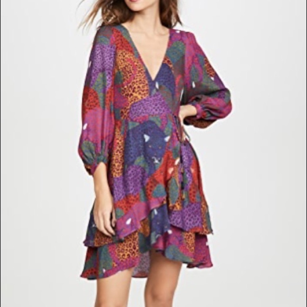 Farm Rio rainbow jaguar wrap dress multi